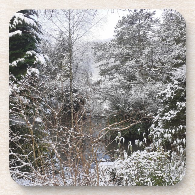 Snowy Trees Hard Plastic Coaster (Front)