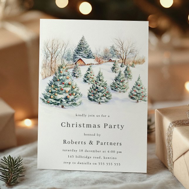 Snowy Trees Office Corporate Christmas Party Invitation (Creator Uploaded)