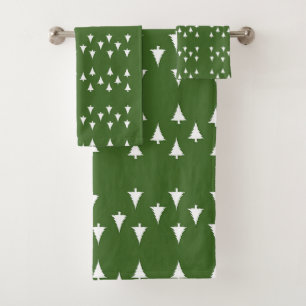 Snowy Trees on Green Poly Cotton Bath Towel Set
