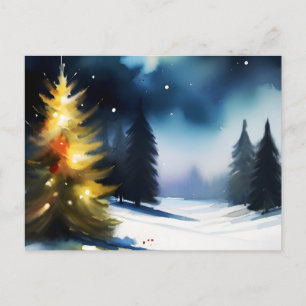 Snowy trees winter landscape painting postcard