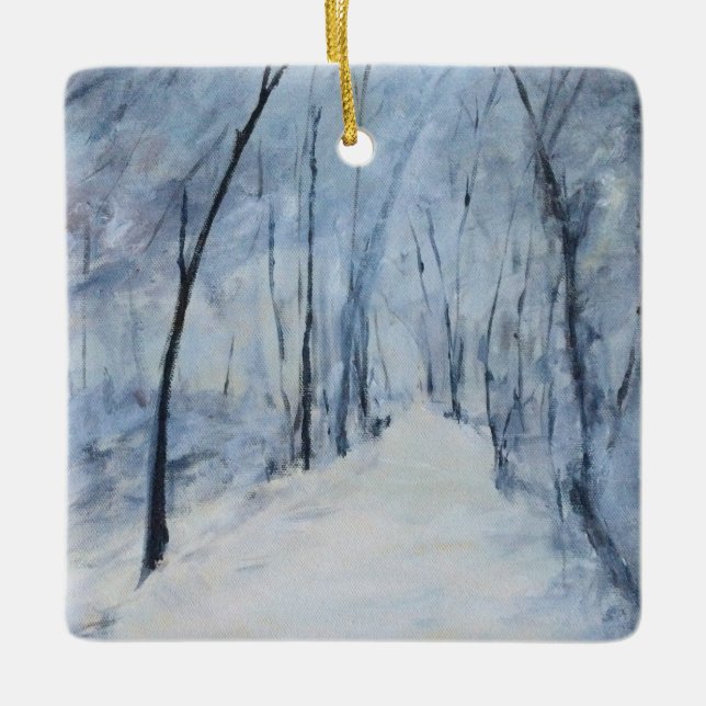 Snowy Trees Winters Day Ceramic Ornament (Front)