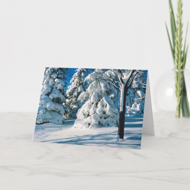 Snowy Trees Xmas Holiday Business Blank Christmas Card (Front)