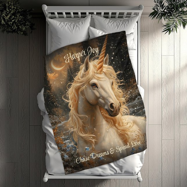 Snowy Unicorn Inspirational Winter Fantasy Fleece Blanket (Creator Uploaded)