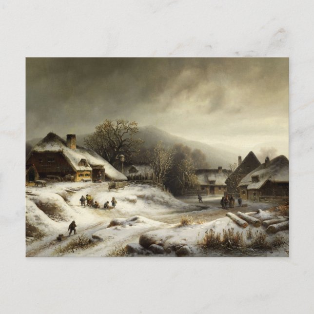 Snowy Village and Landscape Postcard (Front)