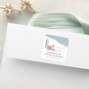 Snowy Village Change of Address Square Sticker