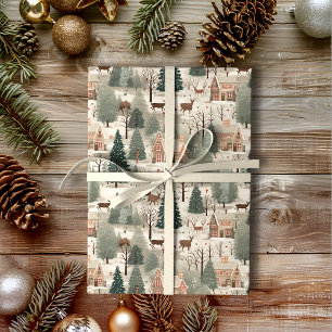 Snowy Village Cream Wrapping Paper