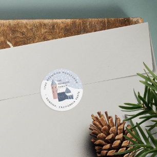 Snowy Village Return Address Classic Round Sticker