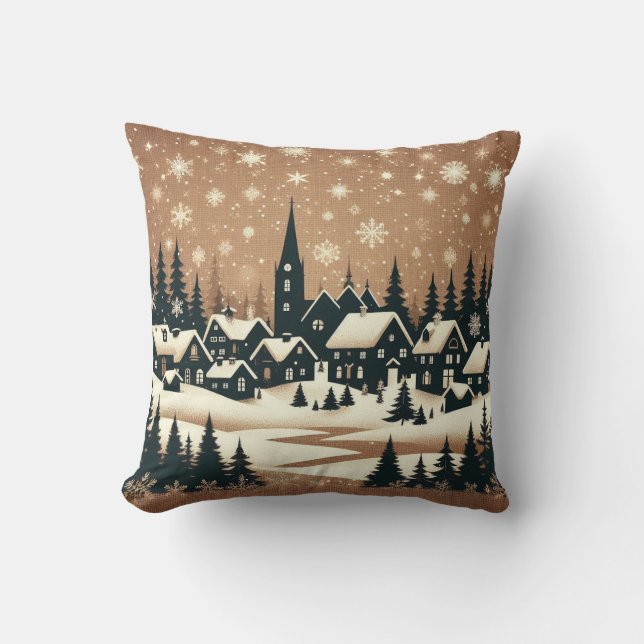 Snowy Village Silhouette  Cushion (Front)