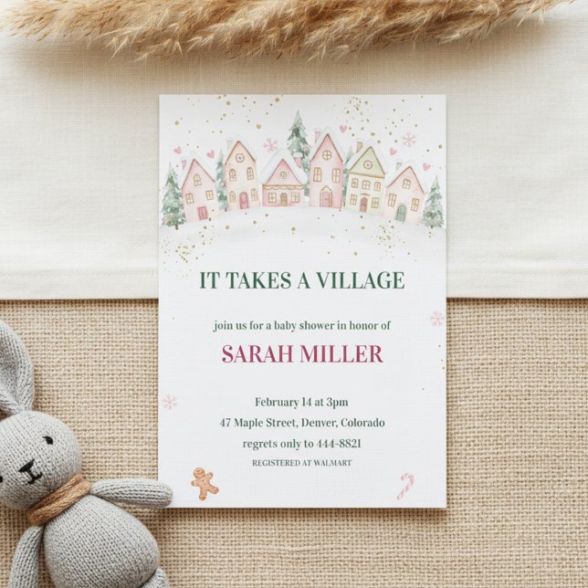Snowy Village Winter Baby Shower Invitation ("Christmas Baby Invite"
"Snow Cottage Shower")