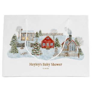 Snowy Village Winter Holiday Favours Large Gift Bag