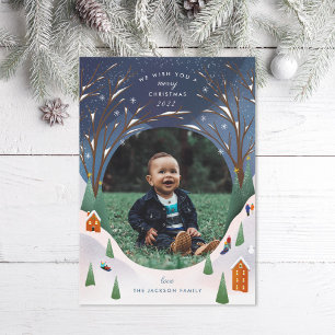 Snowy Village Winter Scene Christmas Photo Holiday Card