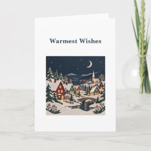Snowy Village with Warmest Wishes Card