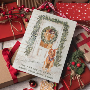 Snowy Vintage Golden Retriever Holiday Watercolor  Card