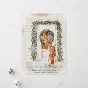 Snowy Vintage Golden Retriever Holiday Watercolor  Card