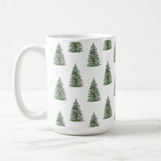 Snowy Watercolor Christmas Tree Pattern Coffee Mug