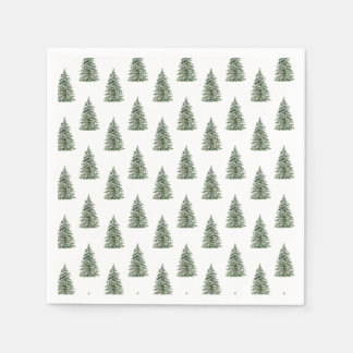 Snowy Watercolor Christmas Tree Pattern Napkin