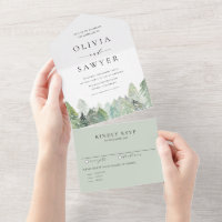Snowy Watercolor Evergreen Forest Wedding