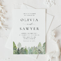 Snowy Watercolor Evergreen Forest Winter Wedding