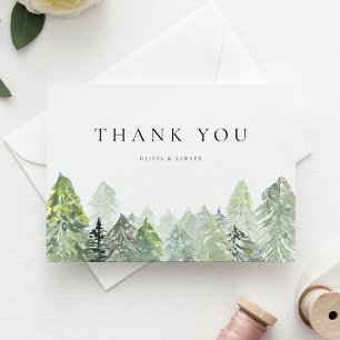 Snowy Watercolor Evergreen Forest Winter Wedding Thank You Card