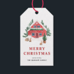 Snowy Watercolor Red Cottage Merry Christmas Gift Tags<br><div class="desc">Add a rustic and whimsical touch to your holiday wrapping with these watercolor gift tags featuring a snowy red cottage, evergreen trees, and two rabbits. The peaceful woodland scene is hand-painted in soft winter tones, perfect for Christmas gifts, winter weddings, or seasonal party favours. These tags are a great way...</div>