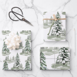 Snowy Watercolor Winter Woodland Trees Wrapping Paper Sheet