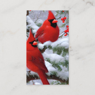 Snowy Whimsical Christmas Cardinal Business Card
