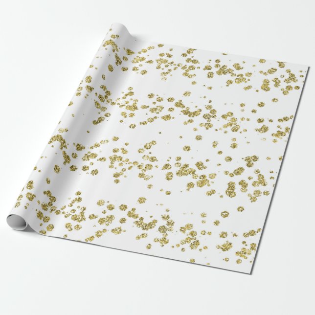 Snowy White Christmas Gold Glitter Glam Holiday Wrapping Paper (Unrolled)