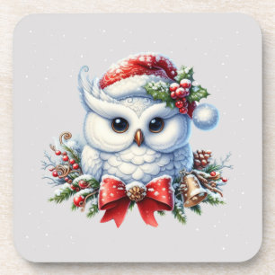 Snowy White Christmas owl coaster