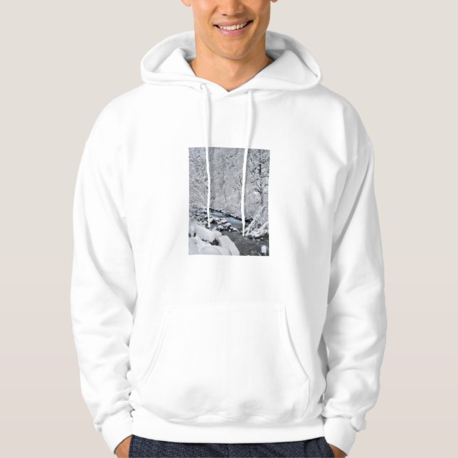 Snowy white creek scenic, Oregon Hoodie (Front)