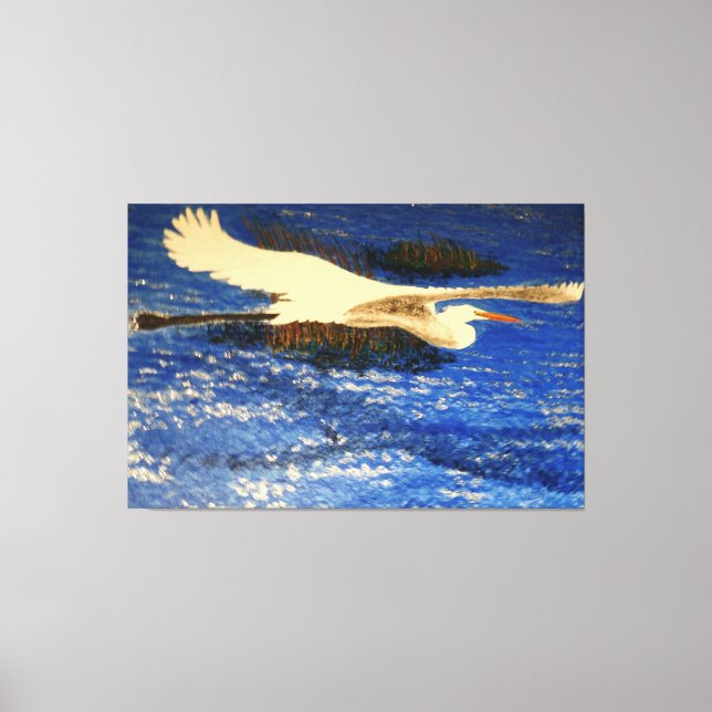 Snowy white egret "estuary" canvas print (Front)