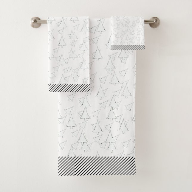 Snowy White Holiday Trees  Bath Towel Set (Insitu)