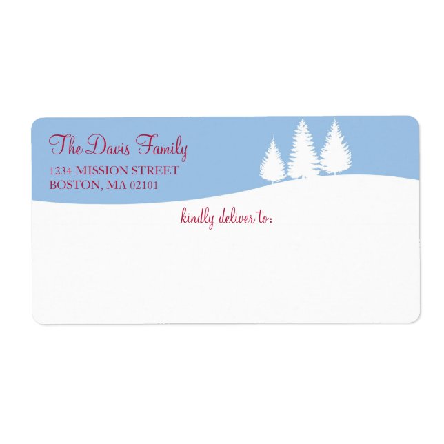Snowy white landscape pine trees shipping address (Front)