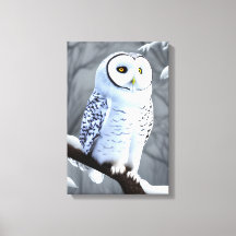 Snowy White Owl On Tree Branch