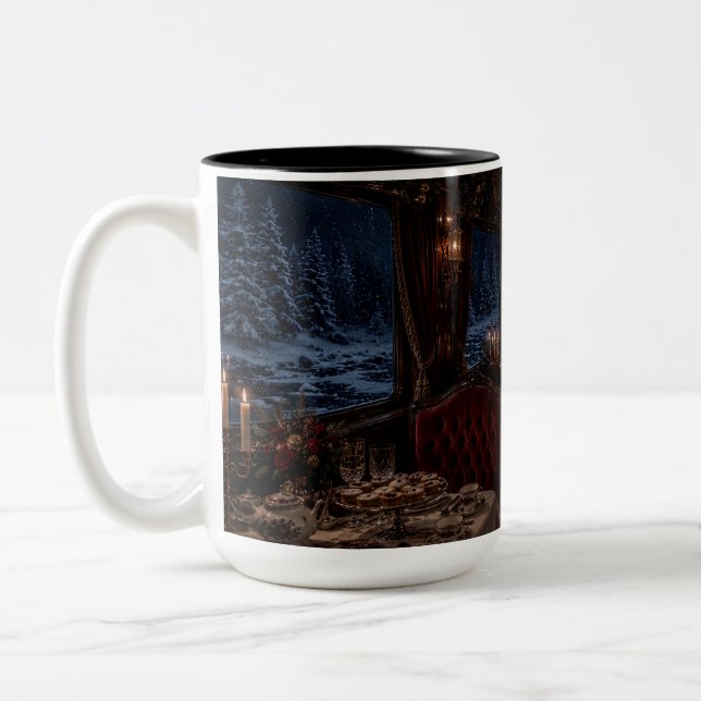 Snowy Window Dining Hall Black Mug (Left)