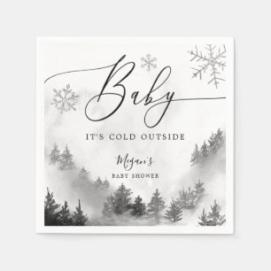 Snowy Winter Baby Shower Grey Snowflakes  Napkin