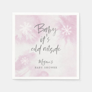 Snowy Winter Baby Shower Pink Watercolor Napkin