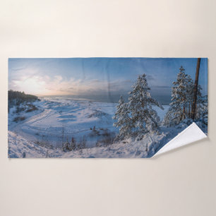 Snowy winter Baltic sea coast Bath Towel
