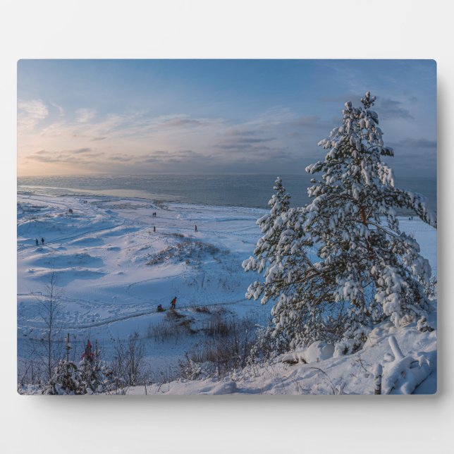 Snowy winter Baltic sea coast Plaque (Front)