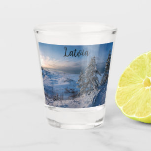 Snowy winter Baltic sea coast Shot Glass