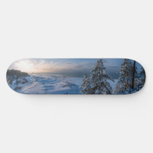 Snowy winter Baltic sea coast Skateboard