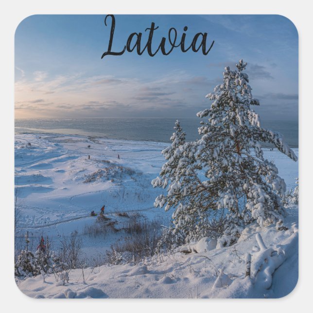 Snowy winter Baltic sea coast Square Sticker (Front)