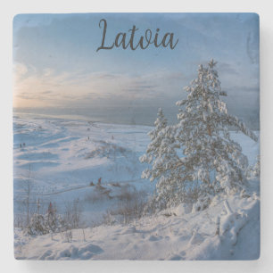 Snowy winter Baltic sea coast Stone Coaster