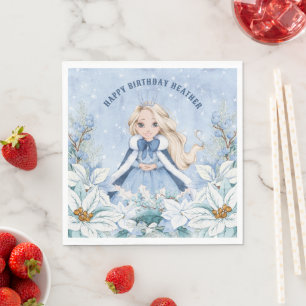 Snowy Winter Blonde Princess Birthday Napkin