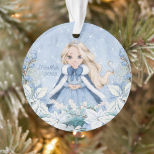 Snowy Winter Blonde Princess Ornament