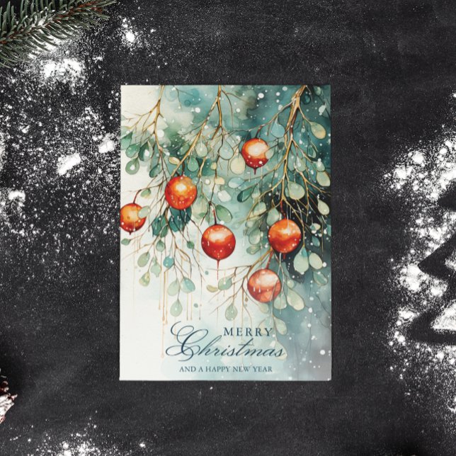 Snowy Winter Botanical & Ornaments Christmas Holiday Postcard (Creator Uploaded)