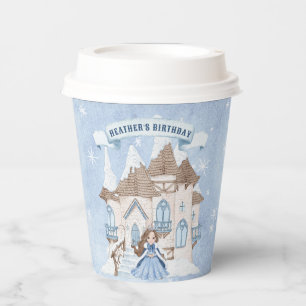 Snowy Winter Brunette Princess Birthday Paper Cups