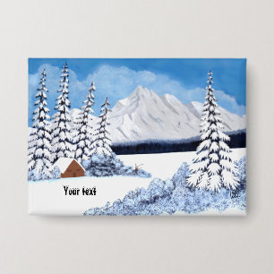 Snowy Winter Button With Customisable Text