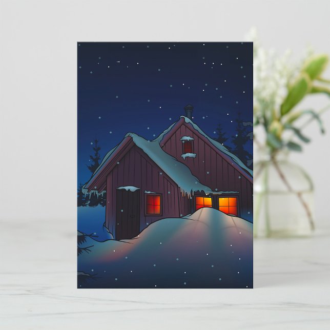 Snowy Winter Cabin Night Scene Invitation (Creator Uploaded)