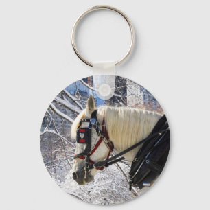 Snowy Winter Carriage Horse in Central Park Key Ring