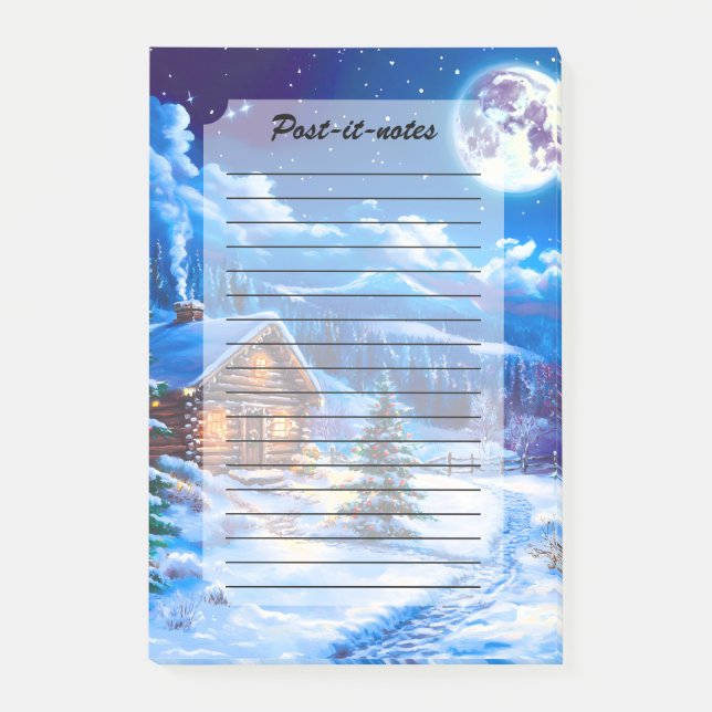 Snowy Winter Christmas Moon Night Cabin Post-it Notes (Front)